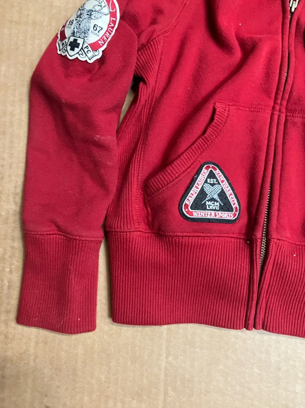 Ralph Lauren Red Hooded Zip-Up Sweatshirt with Sherpa Lining